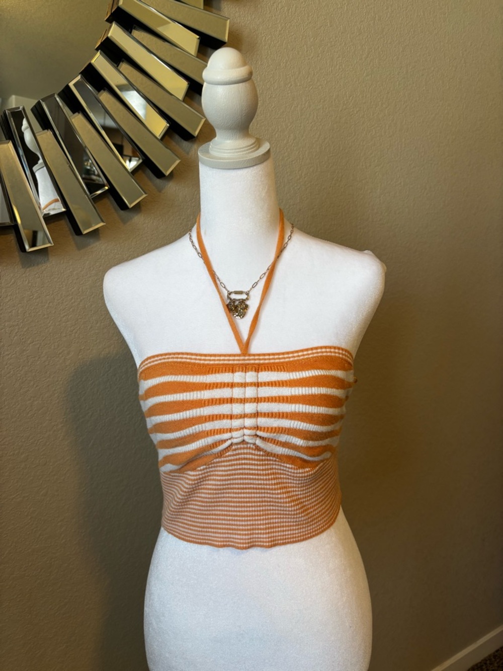 Kendall & Kylie Orange and White Striped Halter Crop Top